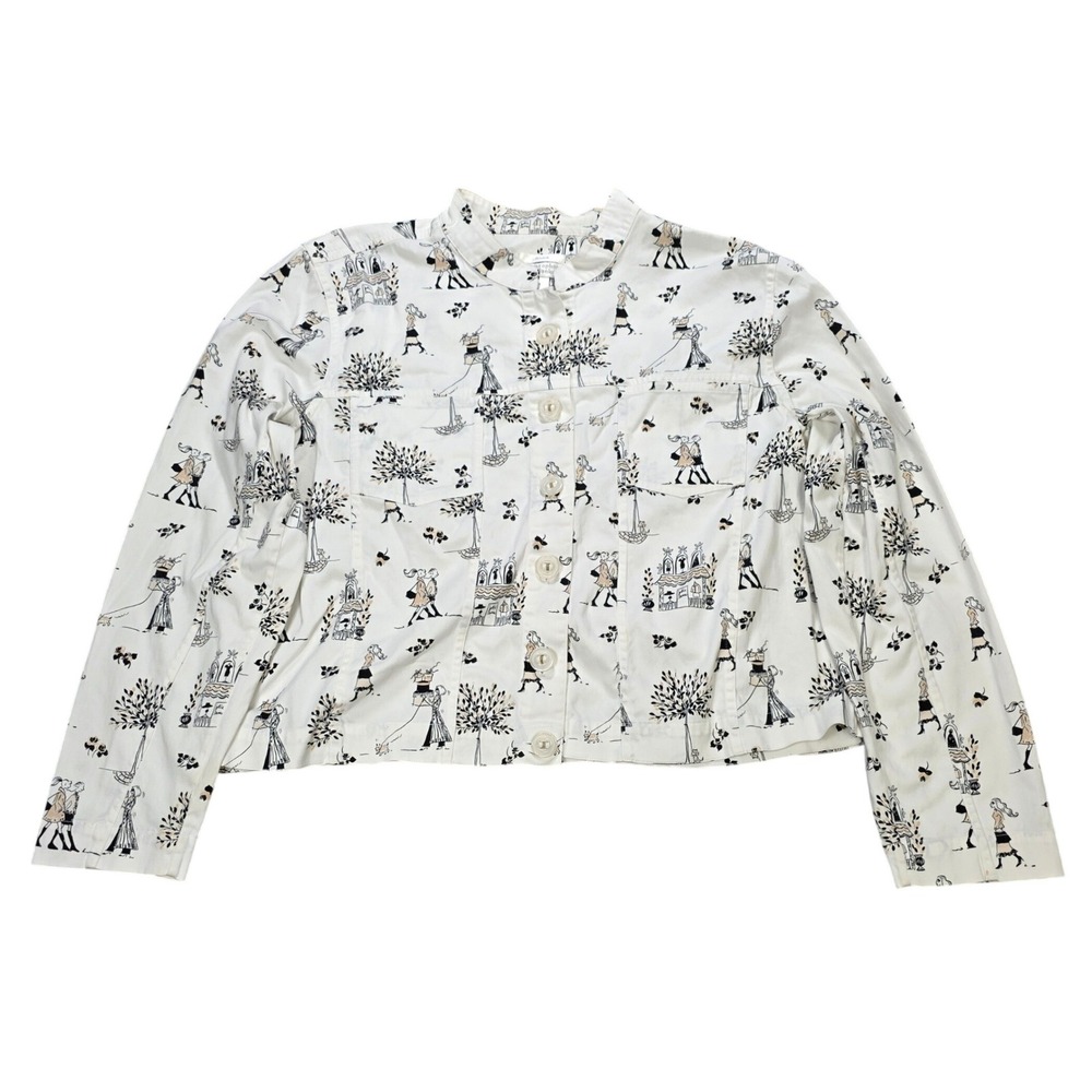 Christopher & Banks Parisian Novelty Print Jacket Women's Size M White Stretch